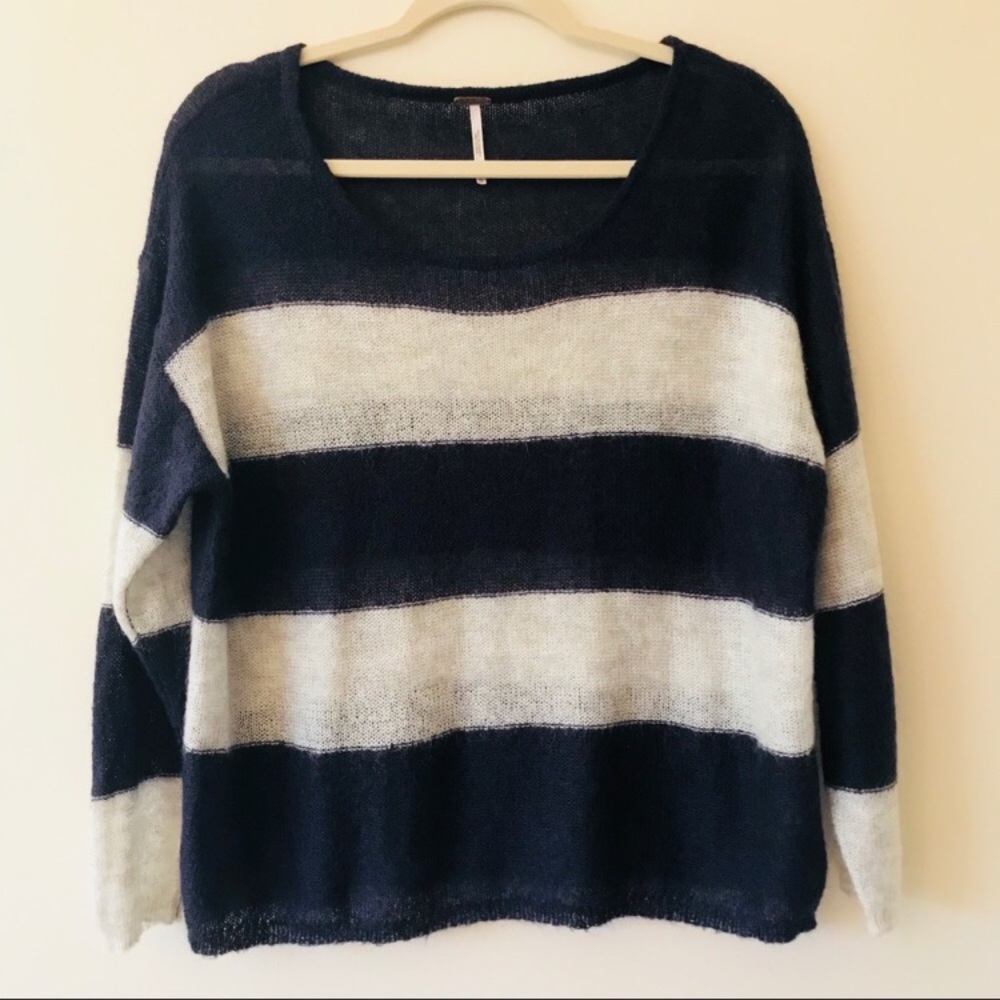 Free People Blue White Knit Sweater